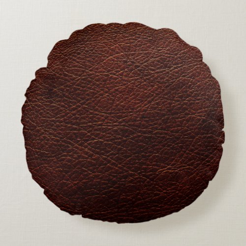 Dark Brown Leather Genuine Texture Background Round Pillow