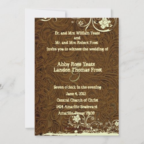 Dark Brown Leather Cream Lace Wedding Invitation