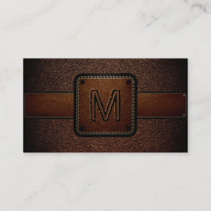 Dark Brown Leather Look Brown Monogram Business Card