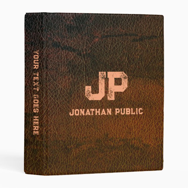 Dark Brown Leather Look Distressed Monogram Name Mini Binder (Front/Spine)