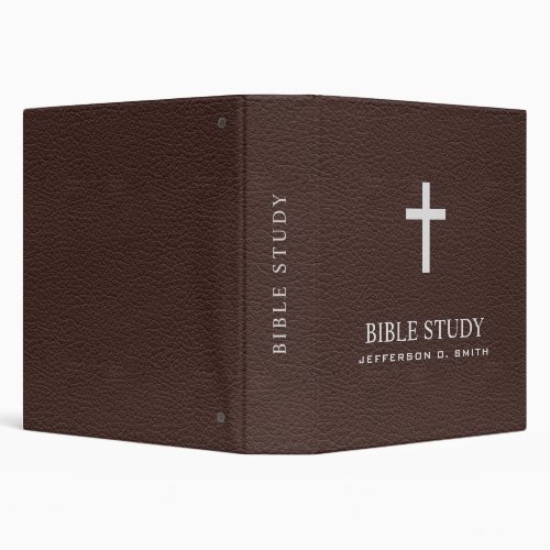  Dark  Brown Leather Look Holy cross  BIBLE STUDY  3 Ring Binder