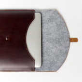 Dark Brown Leather Monogrammed 13" Laptop Sleeve (Open)