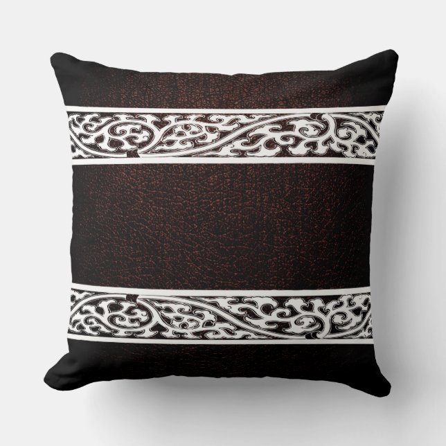 Dark Brown Leather Throw Pillow (Front)