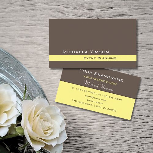 Dark Brown Light Yellow Simple Chic Professional Business Card