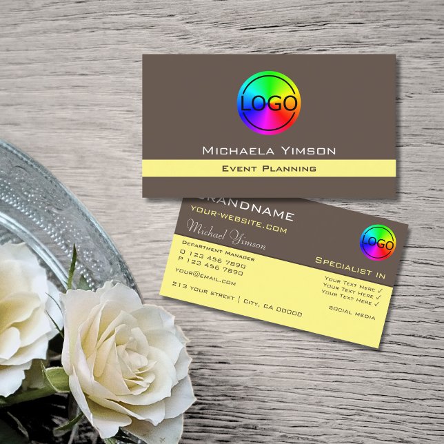 Dark Brown Light Yellow with Logo Professional Business Card (Creator Uploaded)