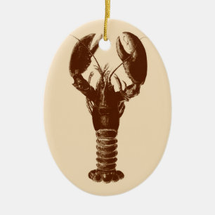 Dark Brown Lobster on Light Beige Ceramic Ornament