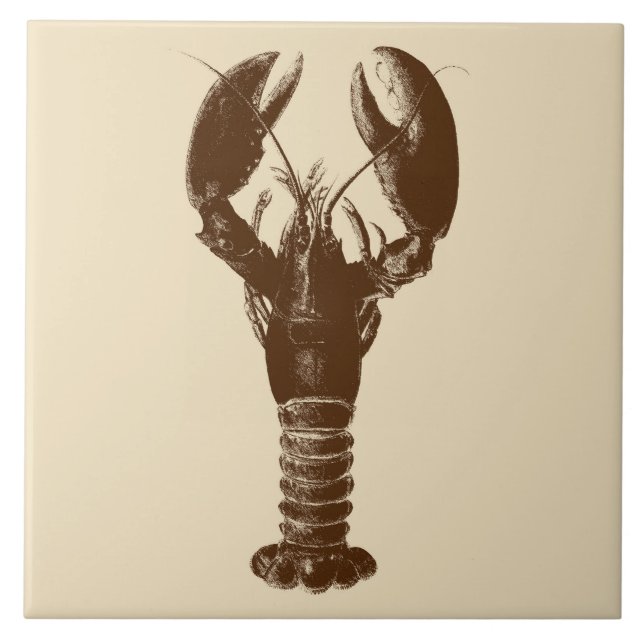 Dark Brown Lobster on Light Beige Ceramic Tile (Front)