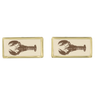 Dark Brown Lobster on Light Beige Gold Cufflinks