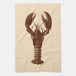 Dark Brown Lobster on Light Beige Kitchen Towel