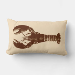 Dark Brown Lobster on Light Beige Lumbar Pillow