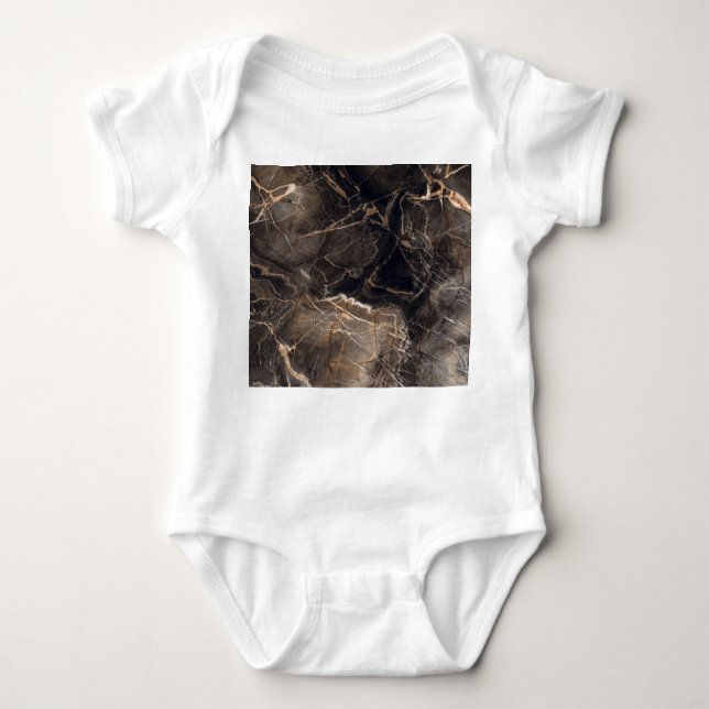 Dark Brown Marble Gold Veins Baby Bodysuit (Front)