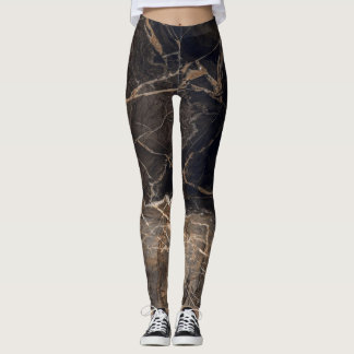Dark Brown Marble Gold Veins Leggings