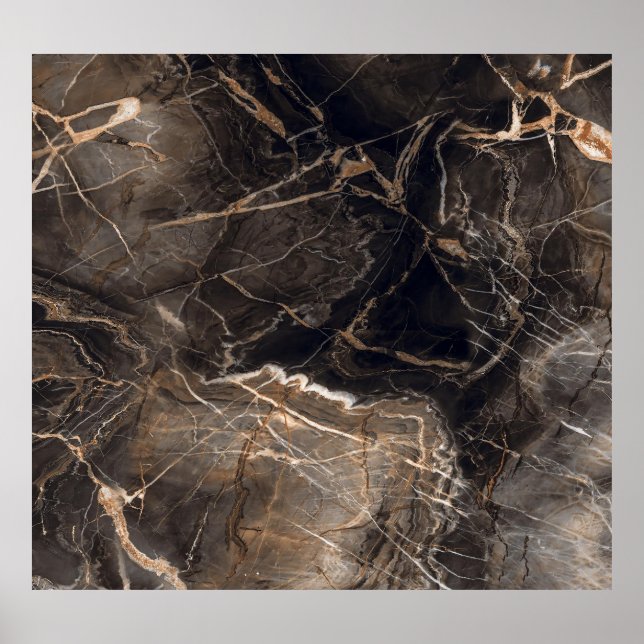 Dark Brown Marble Gold Veins Poster (Front)