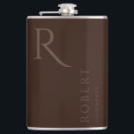 Dark Brown Masculine Monogram Groomsmen Gift Flask<br><div class="desc">This simple custom groomsmen flask features personalized groomsman's or best man's name,  and monogram. You can easily change the background and fonts colors to match your event if you like.</div>