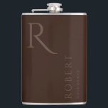 Dark Brown Masculine Monogram Groomsmen Gift Flask<br><div class="desc">This simple custom groomsmen flask features personalized groomsman's or best man's name,  and monogram. You can easily change the background and fonts colors to match your event if you like.</div>