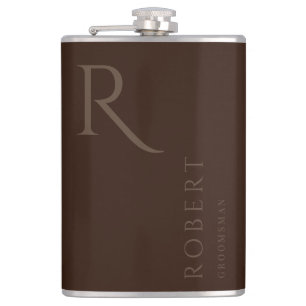 Dark Brown Masculine Monogram Groomsmen Gift Flask