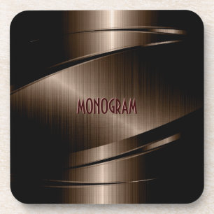 Dark Brown Metallic Design Stainless Steel Look Coaster