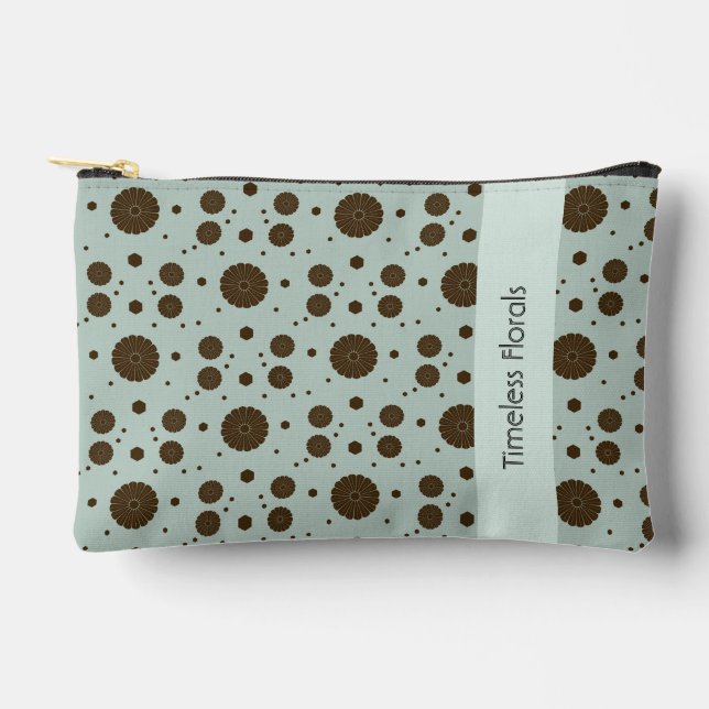 Dark Brown Micro Floral Sage Green Accessory Pouch (Front)