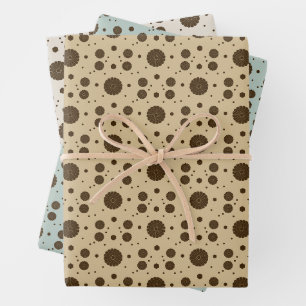 Dark Brown Micro Floral Sand, Sage green, beige Wrapping Paper Sheets