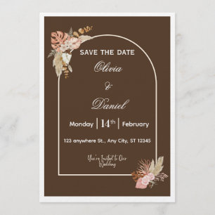 Dark Brown Minimalist Boho Wedding Invitation