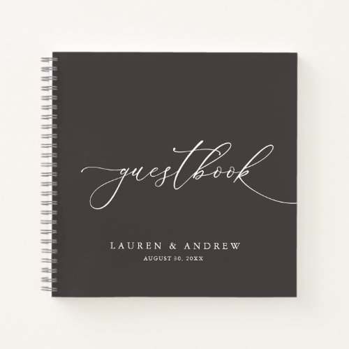 Dark Brown Minimalist Wedding Guestbook Notebook