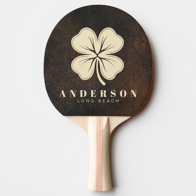 Dark Brown Monazite Four Leaf Clover with Name Ping Pong Paddle (Back)