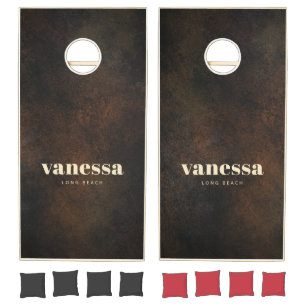 Dark Brown Monazite Minimal Modern Classic Name Cornhole Set