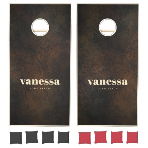Dark Brown Monazite Minimal Modern Classic Name Cornhole Set