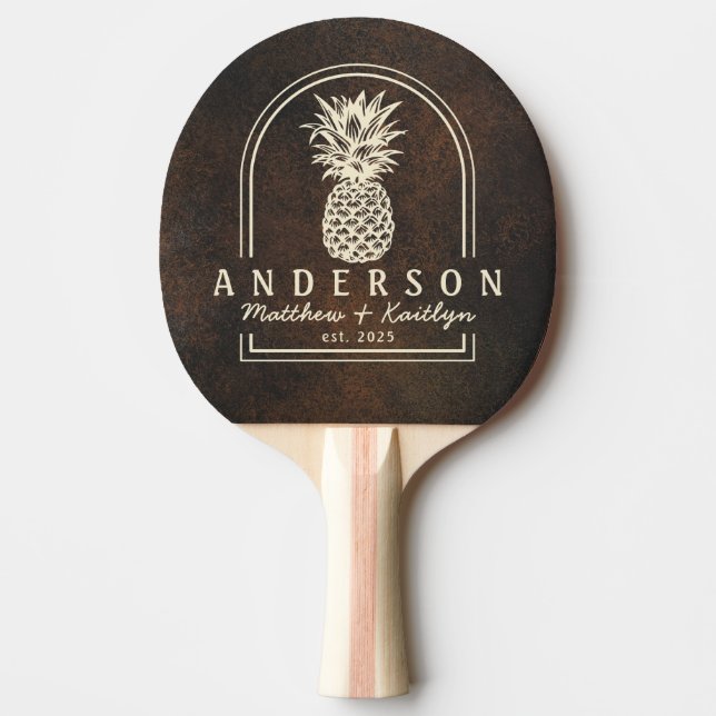 Dark Brown Monazite Pineapple Wedding Arch & Name Ping Pong Paddle (Front)