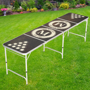 Dark Brown Monazite Stone Family Monogram & Name Beer Pong Table