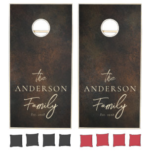 Dark Brown Monazite Stone Hand Written Family Name Cornhole Set