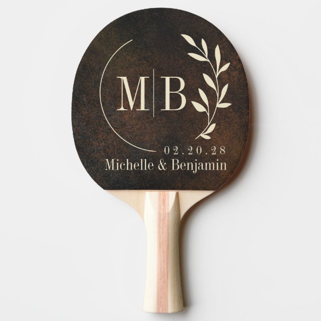 Dark Brown Monazite Stone Leaf Wedding Monogram Ping Pong Paddle (Back)