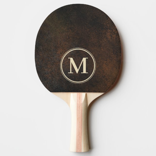 Dark Brown Monazite Stone Monogram Ping Pong Paddle (Back)