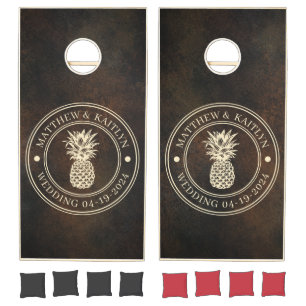 Dark Brown Monazite Stone Pineapple Wedding Names Cornhole Set