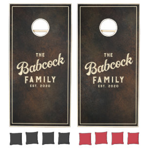 Dark Brown Monazite Stone Retro Family Name & Year Cornhole Set