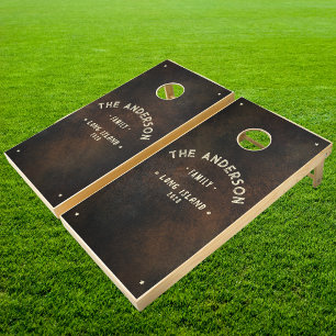 Dark Brown Monazite Stone Vintage Seaside Family Cornhole Set