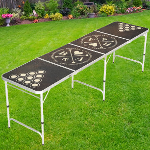 Dark Brown Monazite Stone Wedding Heart Crossing Beer Pong Table