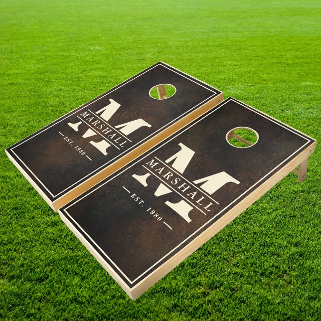 Dark Brown Monazite Stone with Name & Initial Cornhole Set (Creator Uploaded)