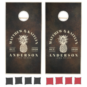 Dark Brown Monazite Tropical Pineapple Wedding Cornhole Set