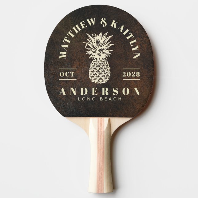 Dark Brown Monazite Tropical Pineapple Wedding Ping Pong Paddle (Back)