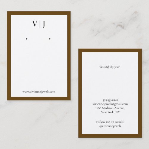 Dark Brown Monogram Jewelry Earrings Display Card