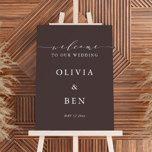 Dark Brown Moody Minimalist Wedding Welcome Sign