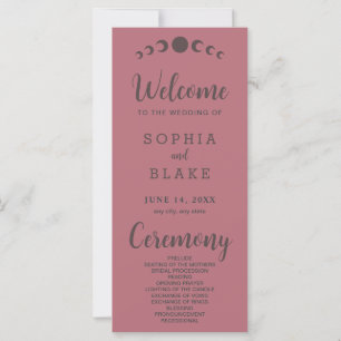 Dark Brown Moon Phases Rose Gold Wedding Program