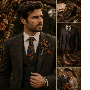Dark Brown Oak Leaf Damask Neck Tie