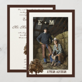 Dark Brown Oak Tree Photo Wedding Invitation