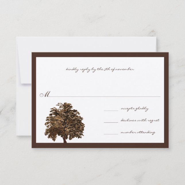 Dark Brown Oak Tree  Wedding RSVP Invitation (Front)