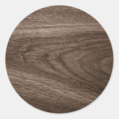 Dark brown oak wood grain image classic round sticker