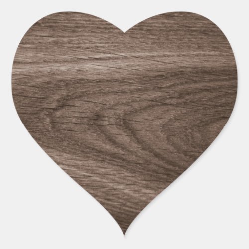 Dark brown oak wood grain image heart shaped heart sticker