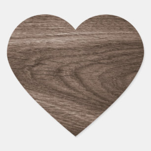 Dark brown oak wood grain image heart shaped sticker