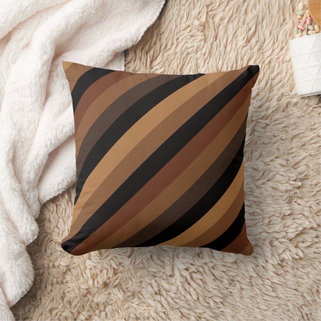 Dark Brown Oblique Stripes Modern Elegant Throw Pillow (Blanket)